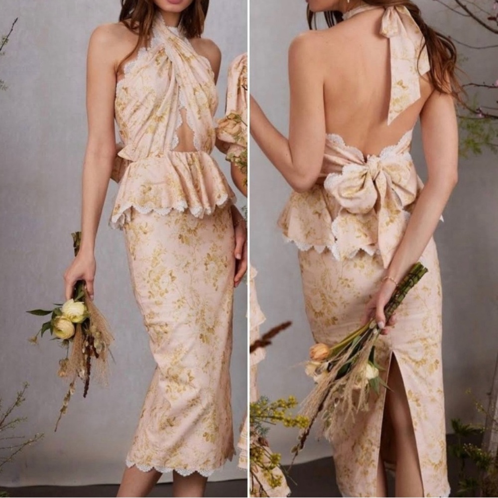 NWT V. Chapman “the daisy” halter twisted midi dress